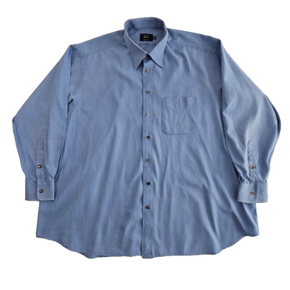 Ike Behar New York Shirt Men's 18.5-35 BIG Blue Chambray Button Down Spread‎ EUC